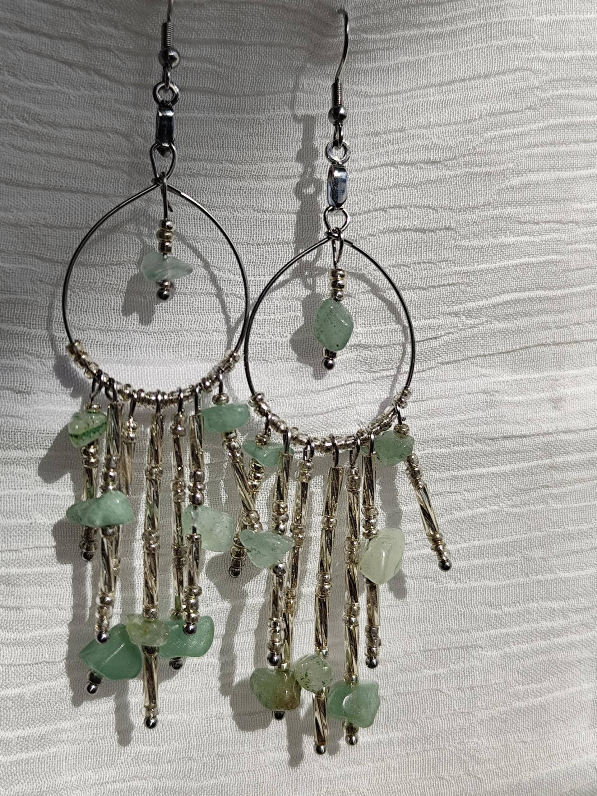 Unikat Edelstein/Handgemachte Ohrringe Mit Aventurin & Glasperlen - Boho Schmuck, Einzelstück von Larkihandmade