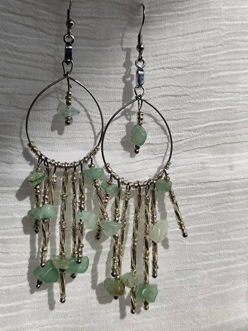 Unikat Edelstein/Handgemachte Ohrringe Mit Aventurin & Glasperlen - Boho Schmuck, Einzelstück von Larkihandmade