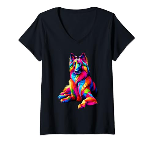 Damen Colorful Splash Art Belgian Sheepdog Groenendael T-Shirt mit V-Ausschnitt Damen Colorful Splash Art Belgian Sheepdog Groenendael T-Shirt mit V-Ausschnitt von Laroli Aesthetic Art