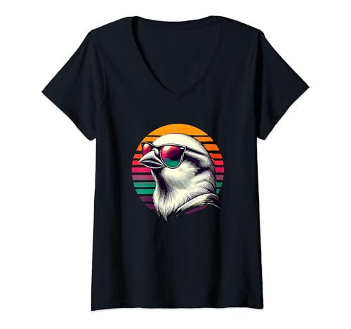 Damen Sonnenbrille Spatz Vogel Vogelbeobachtung Haussperling T-Shirt mit V-Ausschnitt Damen Sonnenbrille Spatz Vogel Vogelbeobachtung Haussperling T-Shirt mit V-Ausschnitt von Laroli Aesthetic Art