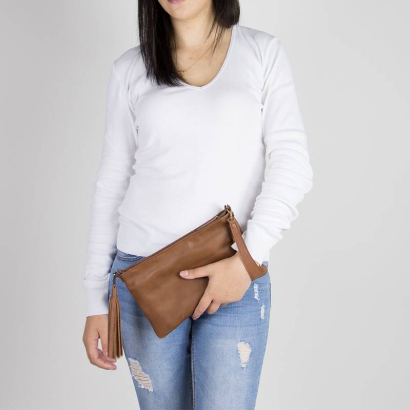 Braune Handgelenk Geldbörse Aus Weichem Leder Mit Quaste -Große Clutch -Weiche Lederhandtasche -Damen Slim -Leder Reißverschluss von Laroll
