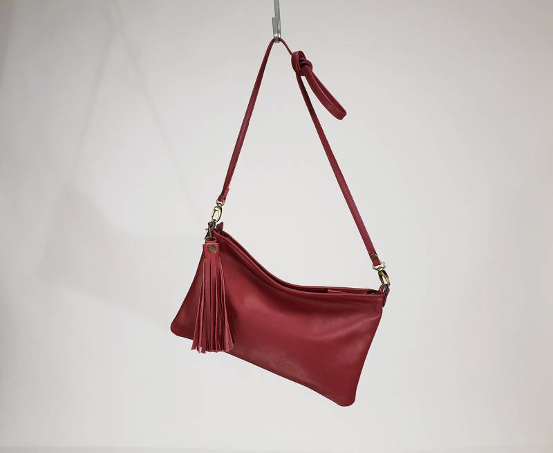 Rote Kleine Leder Geldbörse - Crossbody-Geldbörse Weiche Damentaschen Aus Echtem Clutch Und Armband Kleiner Beutel Mit Reißverschluss von Laroll