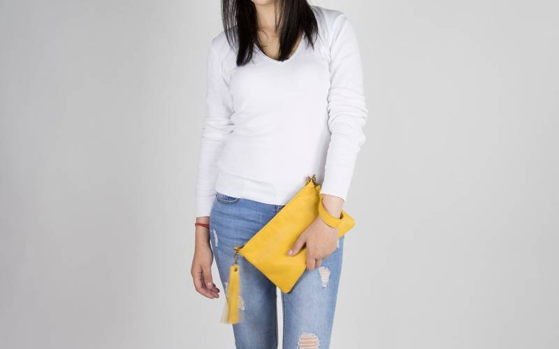 Senfgelbe Ledertasche - Gelbe Leder Handtasche Kleine Geldbörse Für Damen Weiche Klein Umhängetasche Handy von Laroll