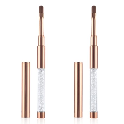 Larrel 2 Stück Gel Pinsel Für Nägel, Flache Nagel Pinsel mit Deckel Roségold NailartPinsel GelPinsel Nagelbürste UV Strassgriff Malpinsel Gel Nagelkunstpinsel für Nageldesign Nagelkunst Werkzeuge von Larrel