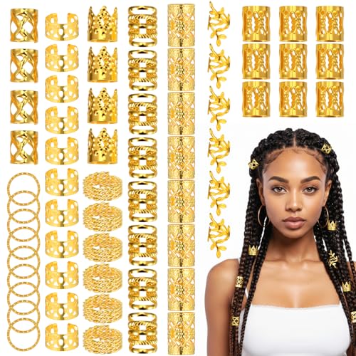 Larrel 220 Stück Gold Haarschmuck für Zöpfe, Metall Haaranhänger für Frauen Haarschmuck Ringe Dreadlock Schmuckzubehör Metall Zöpfe Ringe Manschettenclips fürZöpfe Dekoration Dreadlock Zubehör von Larrel