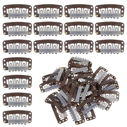 Larrel 30 Stück Haar Extensions Klips, Braun 6 Zähne Kammclips Haarverlängerung Clips U Förmige Metallclips Silikon Clip in Extensions zum Sichern von Perücken Frauen Perücken für Extensions Klammern von Larrel