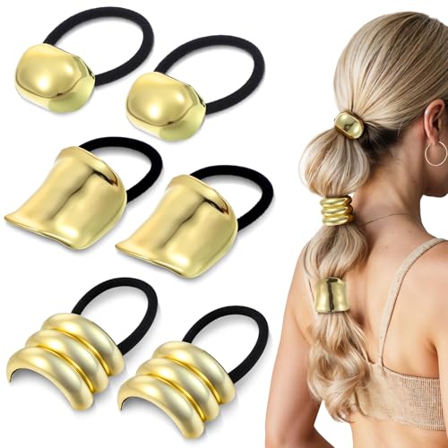 Larrel 6 Stück Haarschmuck Gold, Goldene Haargummis Haarmanschetten für Pferdeschwanz Haarschmuck Gold Elastisch Haarklammer für Frauen und Mädchen zum Alltag Arbeit Party von Larrel