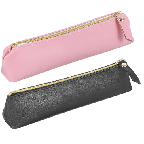 Mini-Make-up-Tasche, 2 kleine Ledertaschen, Mini-Kosmetiktasche, kleine Make-up-Taschen mit Reißverschluss, tragbar, kleiner Kosmetik-Organizer für Damen, Make-up-Utensilien, Aufbewahrung, schwarz von Larrel