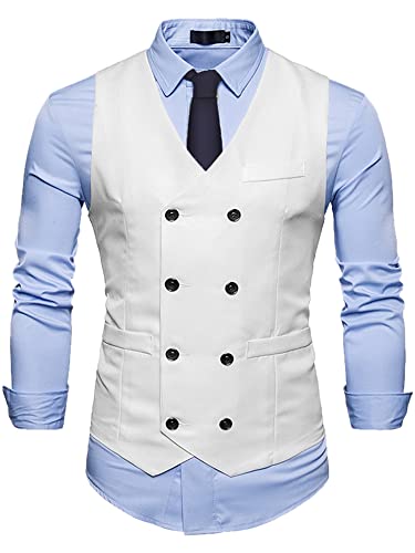 Lars Amadeus Anzugweste für Herren zweireihig V-Ausschnitt Slim Fit formelles Hochzeitskleid Weste, Weiss/opulenter Garten, Medium von Lars Amadeus