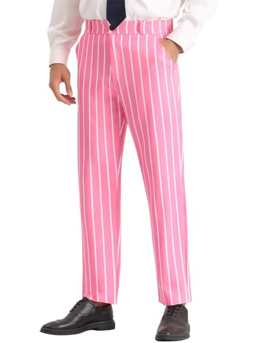 Lars Amadeus Gestreifte Hose für Herren, flache Vorderseite, gestreift, bedruckt, Business, formelle Hose, Pink, 46 von Lars Amadeus