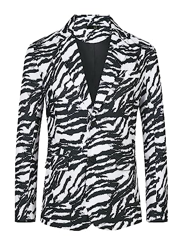 Lars Amadeus Herren-Blazer mit Leopardenmuster, gekerbtes Revers, leichter Sportmantel, Anzugjacke, Schwarz Weiß, XX-Large von Lars Amadeus