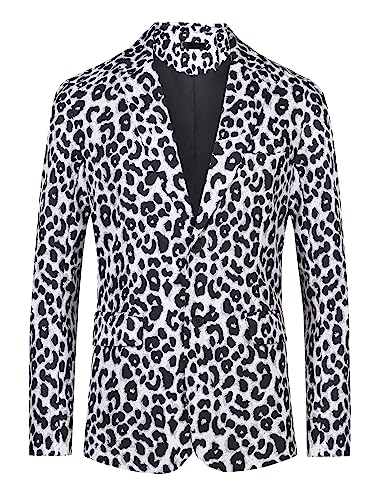 Lars Amadeus Herren-Blazer mit Leopardenmuster, gekerbtes Revers, leichter Sportmantel, Anzugjacke, schwarz und weiß, L von Lars Amadeus