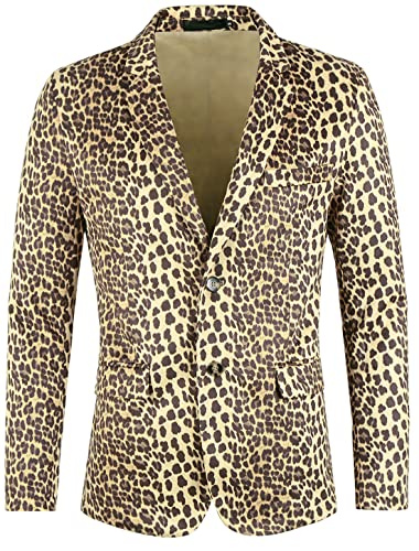 Lars Amadeus Herren-Blazer mit Partytier-Leopardenmuster, Gekerbtes Revers, Leichter Sportmantel, Anzugjacke Braun L von Lars Amadeus