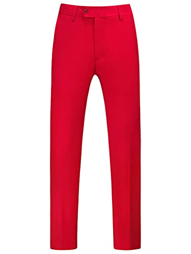 Lars Amadeus Herren-Chinohose mit gerader Passform, bequemer Stretch, flache Vorderseite, rot, 48 von Lars Amadeus