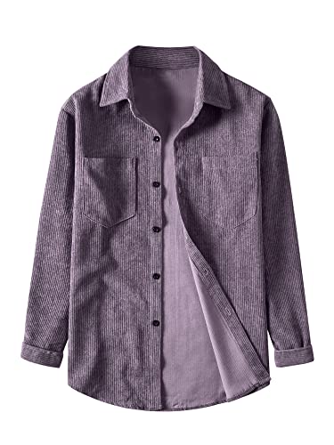 Lars Amadeus Herren-Cordhemd mit Knöpfen, normaler Passform, Langen Ärmeln, Hemdjacke Lila XXL von Lars Amadeus