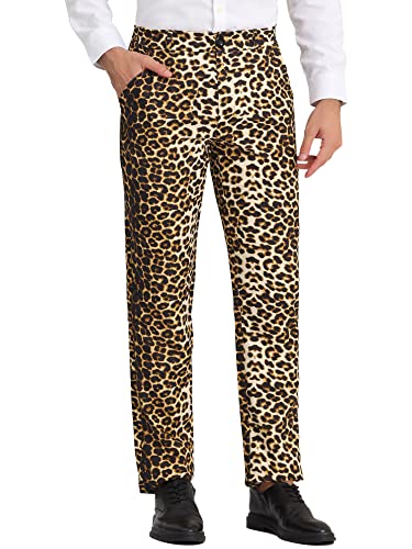 Lars Amadeus Herren Flache Vorderseite Party Club Tierdruck Anzughose Hose Leopard Print 3XL von Lars Amadeus