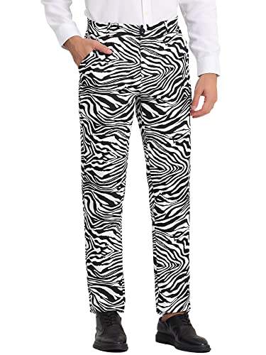 Lars Amadeus Herren Flache Vorderseite Party Club Tierdruck Anzughose Hose Zebra Print 3XL von Lars Amadeus