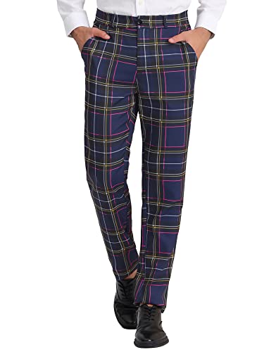 Lars Amadeus Herren Formelle Reguläre Passform Karierte Schottenmuster Anzughose Hose Navy blau M von Lars Amadeus