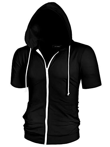 Lars Amadeus Herren Hoodies Einfarbig Reißverschluss Up Kurzarm Jacken mit Kapuze, Schwarz , XL von Lars Amadeus