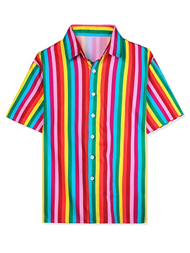 Lars Amadeus Herren Kurzärm Vertikalem Streifendruck Button-Down Hemd Sommerhemd Regenbogen XXL von Lars Amadeus