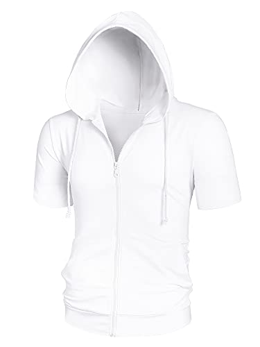 Lars Amadeus Herren Kurzarm Reißverschluss Kapuzenjacke Jacke Weiß Small von Lars Amadeus
