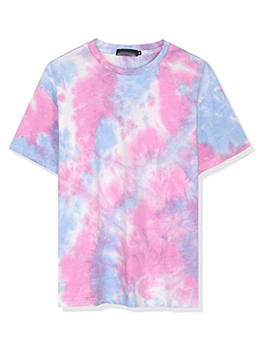 Lars Amadeus Herren Kurzarm Rundhals Batik Muster Top T-Shirt Blau Rosa L von Lars Amadeus