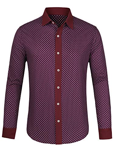 Lars Amadeus Herren Langarm Button Down Cotton Polka Dots Hemd Shirt Burgunderrot M von Lars Amadeus