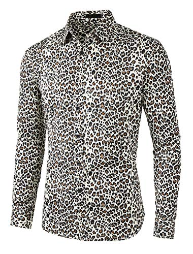 Lars Amadeus Herren Langarm Button Leopard Muster Hemd Braun L von Lars Amadeus