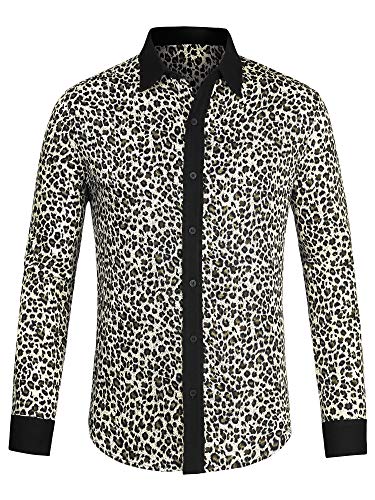 Lars Amadeus Herren Langarm Button Leopard Muster Hemd Schwarzer Leopard S von Lars Amadeus