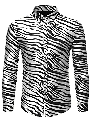 Lars Amadeus Herren Langarm Button Leopard Muster Hemd Weiß schwarz XL von Lars Amadeus