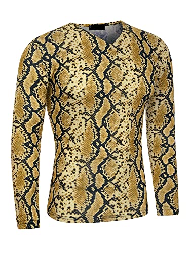 Lars Amadeus Herren Leopard Print T-Shirt Party Gepard Muster Slim Fit Langarm Top Khaki S von Lars Amadeus