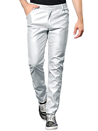 Lars Amadeus Herren Metallic Hose Slim Fit Night Club Disco Glänzende Kunstlederhose, silber, 46 von Lars Amadeus