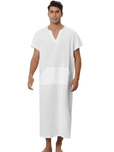 Lars Amadeus Herren Nachthemd mit kurzen Ärmeln Baumwoll-Schlafhemd V-Ausschnitt Seitenschlitz langes Kleid Weiß XL von Lars Amadeus