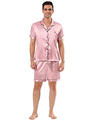 Lars Amadeus Herren Nachtwäsche Kurzarm Top und Hose Summer Sleepwears Satin Pyjama Sets Rosa L von Lars Amadeus