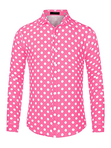 Lars Amadeus Herren Polka Dots Print Kleid Hemd Button Down Langarm Freizeithemden, Pink, XL von Lars Amadeus