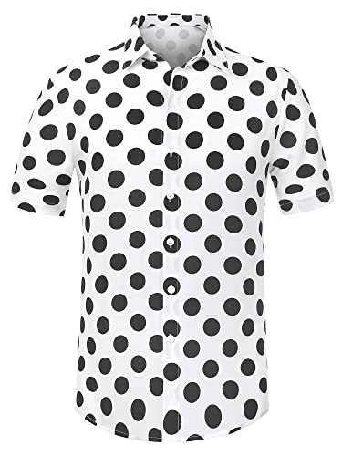 Lars Amadeus Herren Sommer Polka Dots Hemd Button Down Kurzarm Muster Hawaiihemden, Weiss/opulenter Garten, Mittel von Lars Amadeus