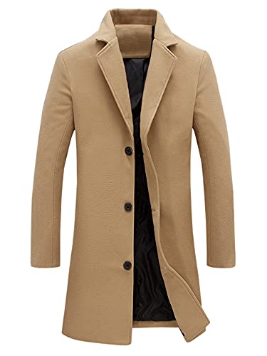Lars Amadeus Herren Trenchcoat Slim Fit Winter gekerbtes Revers Einreiher Lange Jacke Overcoat, Khaki, M von Lars Amadeus