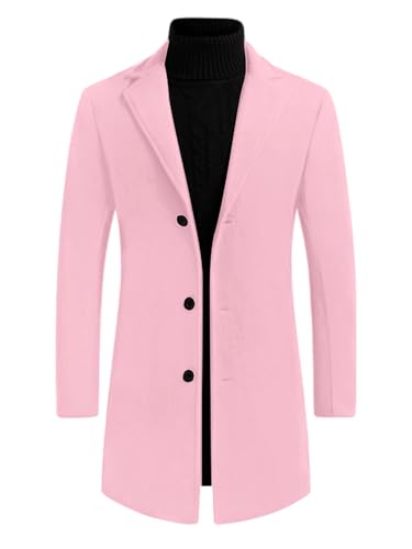 Lars Amadeus Herren Trenchcoat Slim Fit Winter Notched Lapel Single Breasted Long Jacket Overcoat, Pink, L von Lars Amadeus