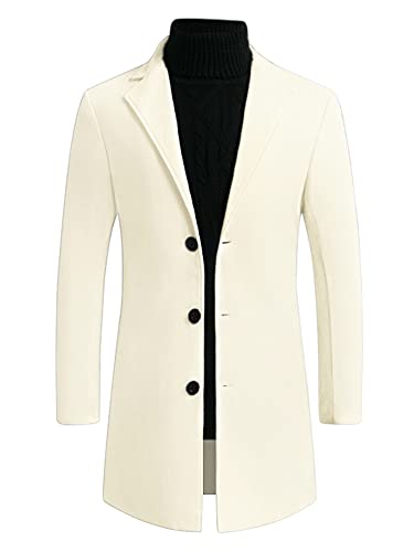 Lars Amadeus Herren Trenchcoat Slim Fit Winter gekerbtes Revers Einreiher Lange Jacke Overcoat, Weiss/opulenter Garten, M von Lars Amadeus