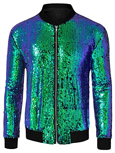 Lars Amadeus Herren-Bomberjacke für Halloween, Party, Disco, glänzend, glitzernd, Pailletten, Bomberjacke, Grün , XL von Lars Amadeus