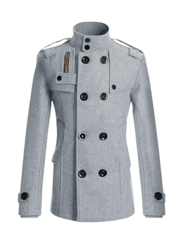 Lars Amadeus Herren Winter Stehkragen Zweireihig Fallendem Revers Trenchcoat Mantel Grau M von Lars Amadeus