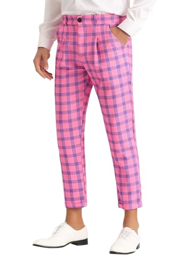 Lars Amadeus Plaid Kleid Hose für Herren Stretch Flat Front Formale Karierte Golfhose, Pink, 54 von Lars Amadeus
