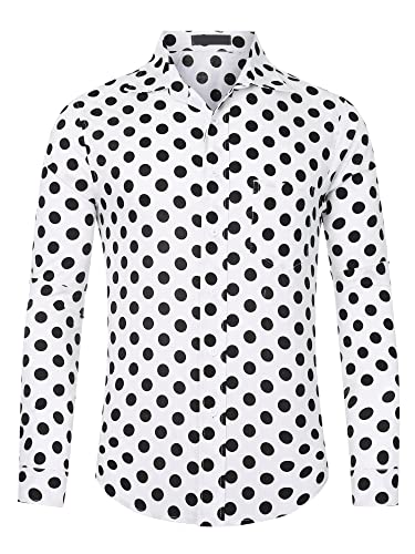 Lars Amadeus Polka Dots Kleid Shirt für Herren Button Down Langarm Casual Business Shirts, Weiss/opulenter Garten, L von Lars Amadeus