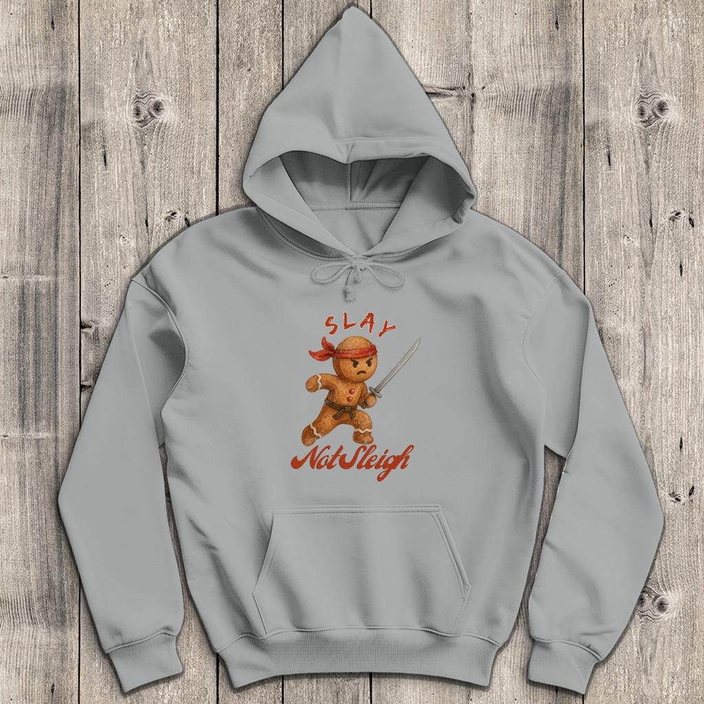 Slay Not Sleigh Ninja Gingerbread Hoodie - Funny Christmas Holiday Humor Sweater von LarsenAndLore