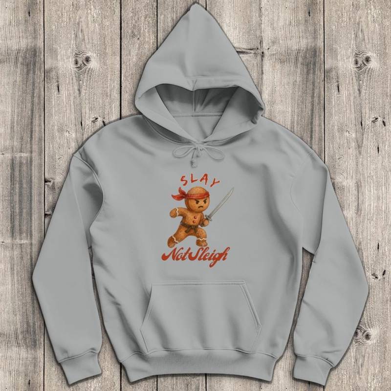 Slay Not Sleigh Ninja Gingerbread Hoodie - Funny Christmas Holiday Humor Sweater von LarsenAndLore