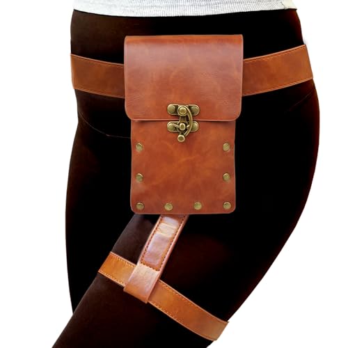 Larswon Beintasche, Renaissance-Tasche, Beingurttasche, Kunstleder-Gürteltasche für Damen, Hüfttasche, Bauchtasche, Oberschenkelgurt, Damen, Kaffee 01, Medium, Renaissance-Tasche von Larswon