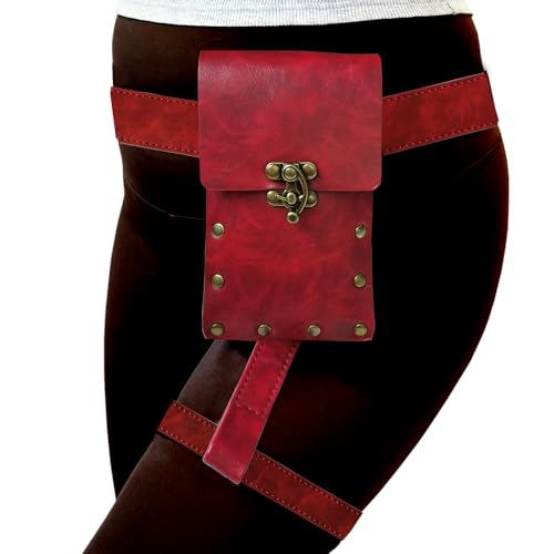 Larswon Renaissance Beingurttasche – Kunstleder-Gürteltasche für Damen – Oberschenkelgurt Bauchtasche, rot, 4.1" L x 1.8" D 6.5" H, Renaissance-Tasche von Larswon