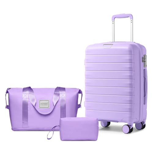 Larvender Luggage Sets 3 Piece 20inch with Duffel Bag Hardside PP Carry on Suitcase with 360° Spinner Wheels TSA Lock for Men Women, Purple von Larvender