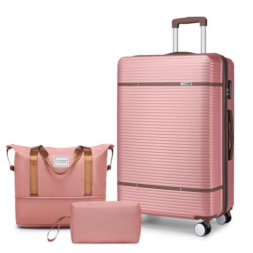 Larvender Luggage Sets 3 Piece with Duffel Bag Expandable 24inch Hardside Carry on Suitcase with 360° Spinner Double Wheels for Men Women, Rosa von Larvender