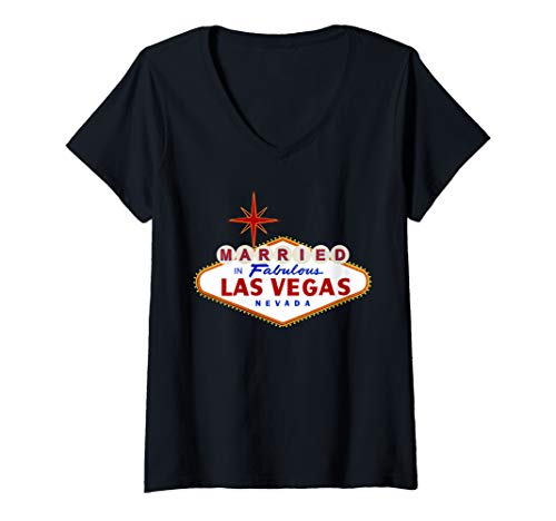 Damen Married in Las Vegas Nevada Classic Sign T-Shirt mit V-Ausschnitt Damen Married in Las Vegas Nevada Classic Sign T-Shirt mit V-Ausschnitt von Las Vegas Hochzeit Party Shirts